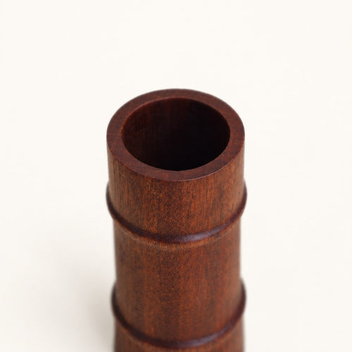 Opening detail of Luvamira tall dark wood duster stand