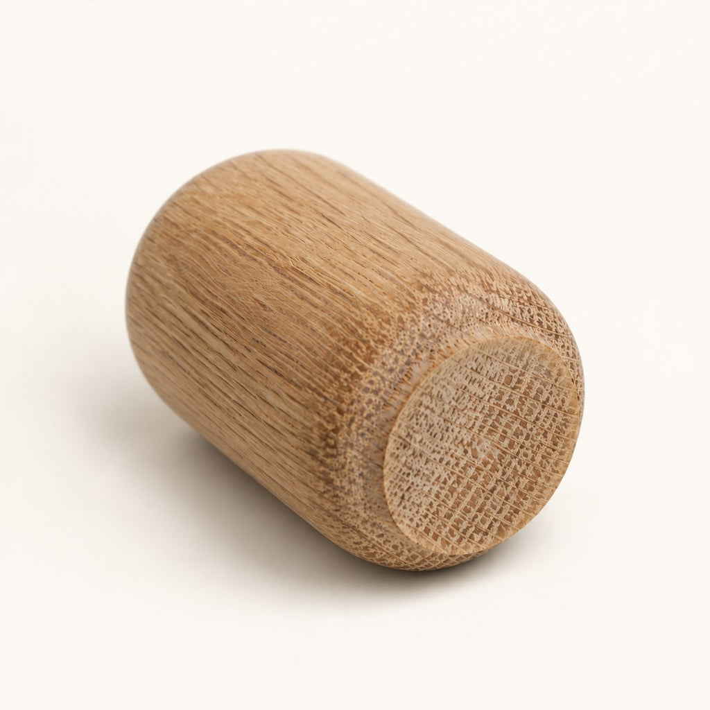 Base and wood grain detail of Luvamira natural wood duster stand