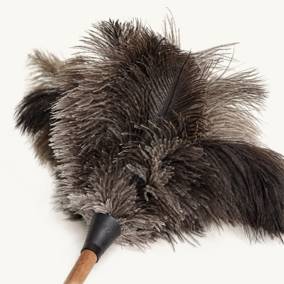 Close-up of the soft natural ostrich feather texture on the Luvamira Essential Handheld duster.