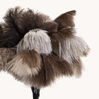 Close-up of the layered gray, taupe and brown ostrich feathers on the Select Handheld duster.