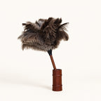 Luvamira tall dark wood stand holding a compatible short feather duster