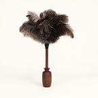 Luvamira dark curved wood stand with compatible feather duster alternate view