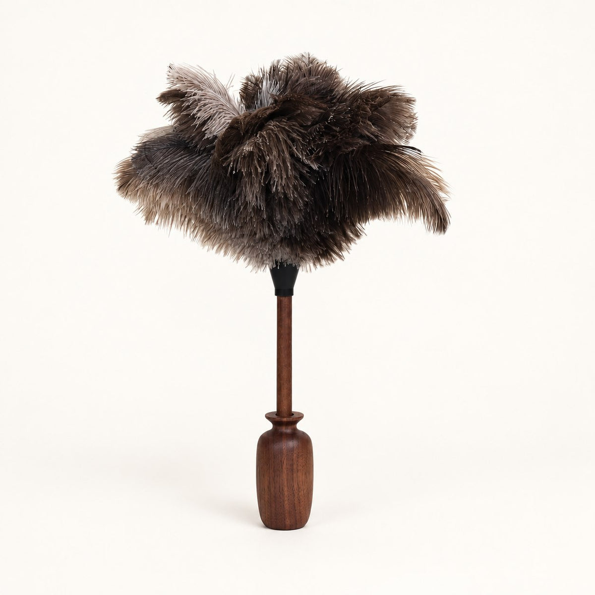 Luvamira dark curved wood stand with compatible feather duster alternate view