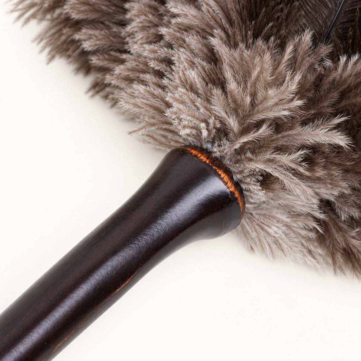 Feather root and sculpted bamboo collar detail on the Luvamira Bamboo Reach duster.