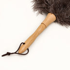 Beech wood handle and leather hanging loop detail on the Luvamira Classic Handheld duster.
